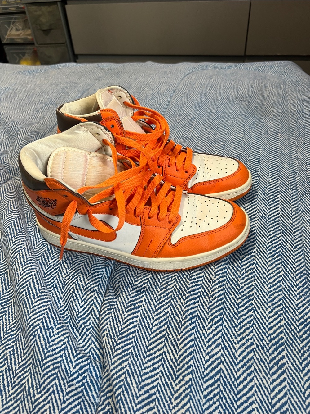 Nike Orange and White High-Top Sneakers